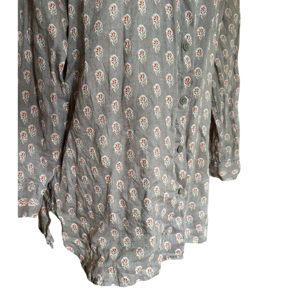 Garnet Hill Gray Floral 100% Linen Floral Button Down Blouse Size 4 - Picture 7 of 12